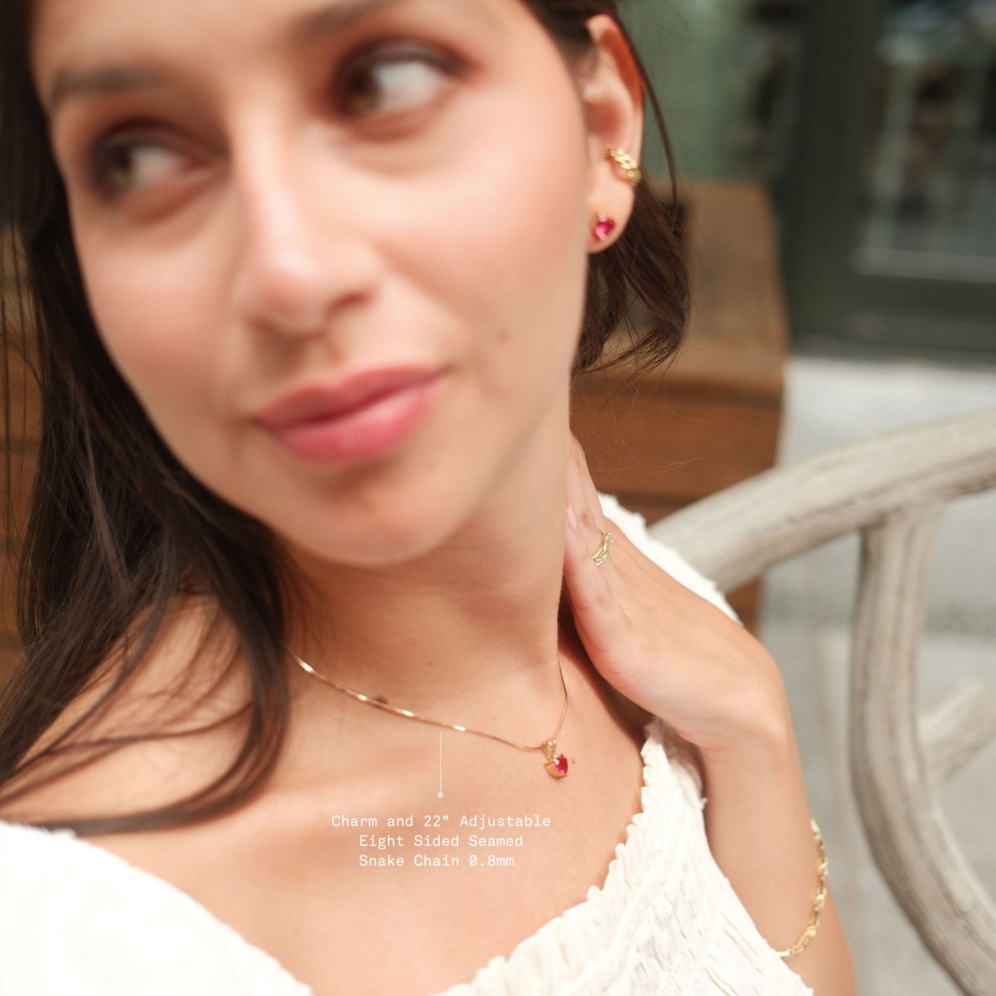 Ruby Gold Necklace - Dainty Heart Necklace