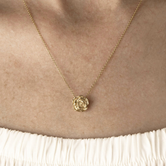 Solid Gold Mini Rose Necklace 18"