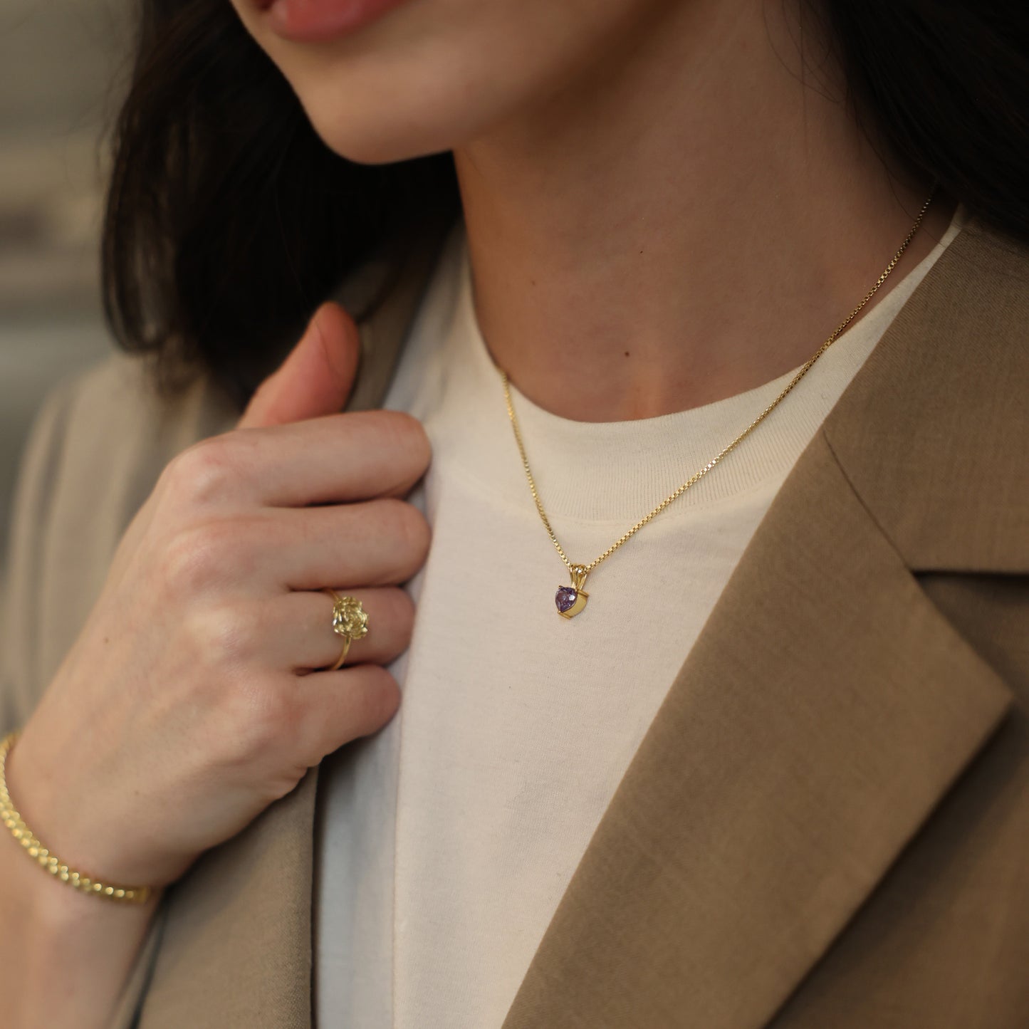 Alexandrite Gold Necklace - Dainty Heart Necklace