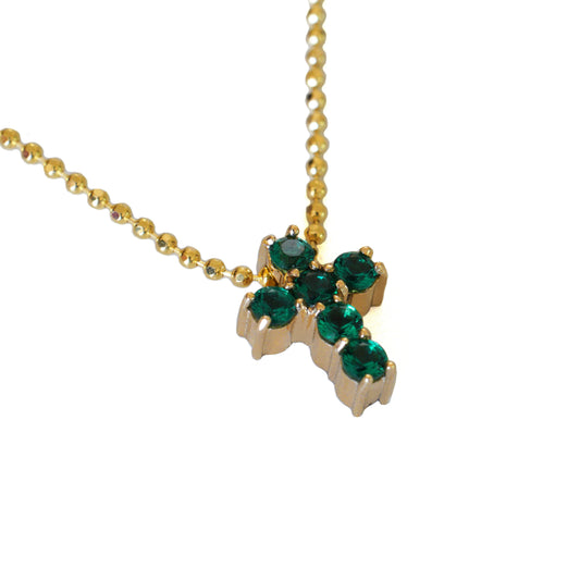Mini Emerald Cross Necklace
