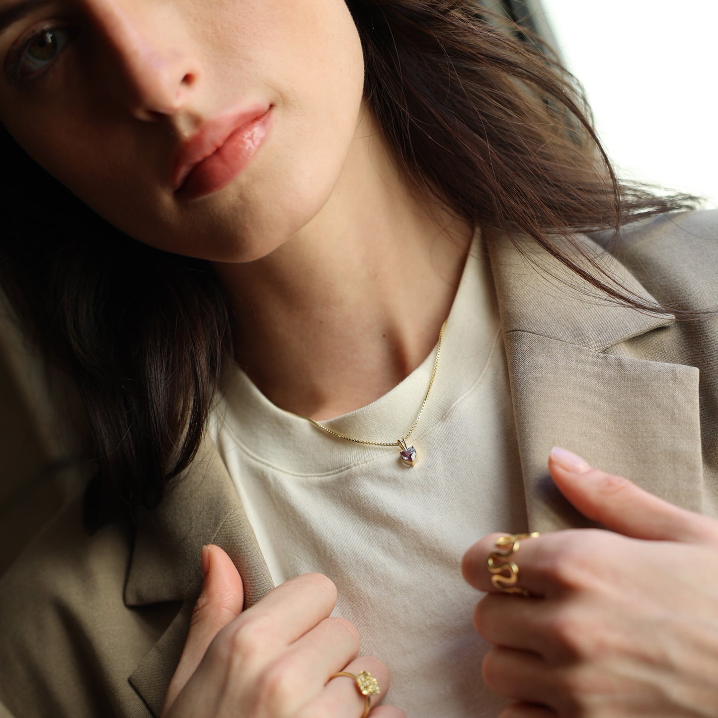 Alexandrite Gold Necklace - Dainty Heart Necklace