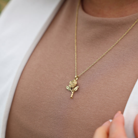 Mini Rose With Stem Necklace