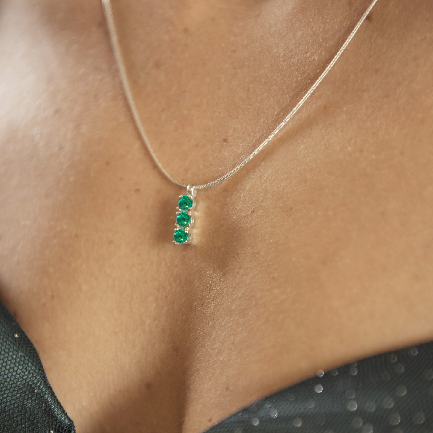 Vertical Triple Emerald Necklace