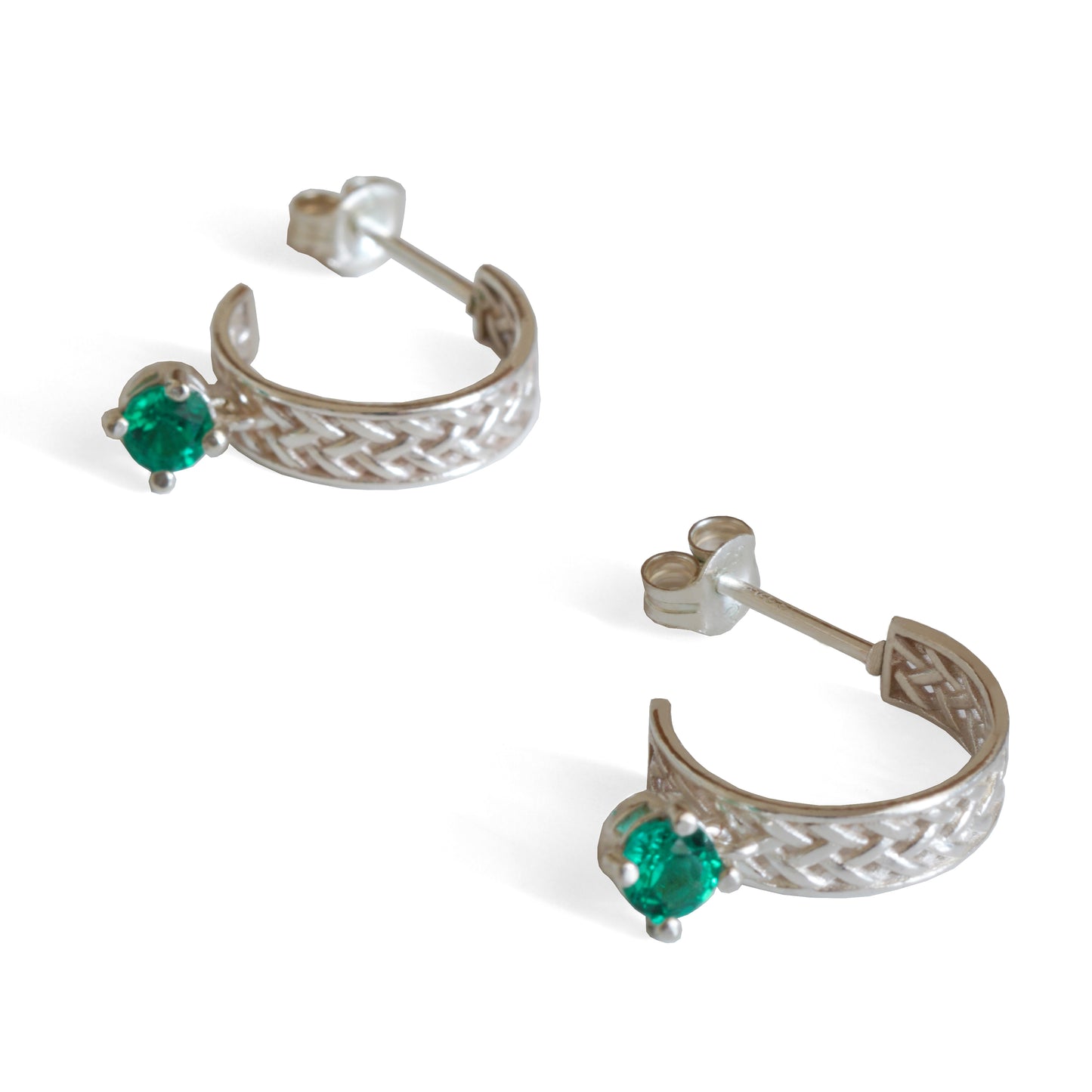 Emerald Mesh Silver Hoops