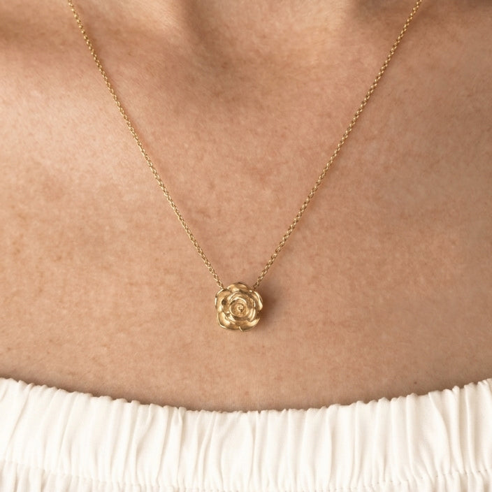 Solid Gold Mini Rose Necklace 18"