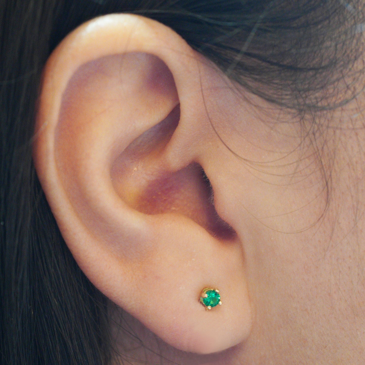 Lab Grown 3mm Emerald Stud Earrings