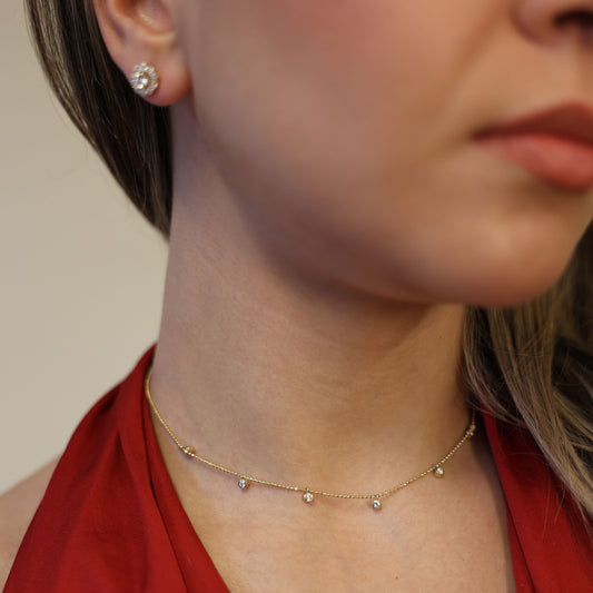 Diamond Cut Bead Necklace with 6 Front Diamonds