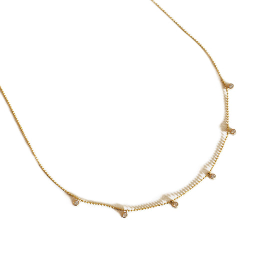 Diamond Cut Bead Necklace with 6 Front Diamonds