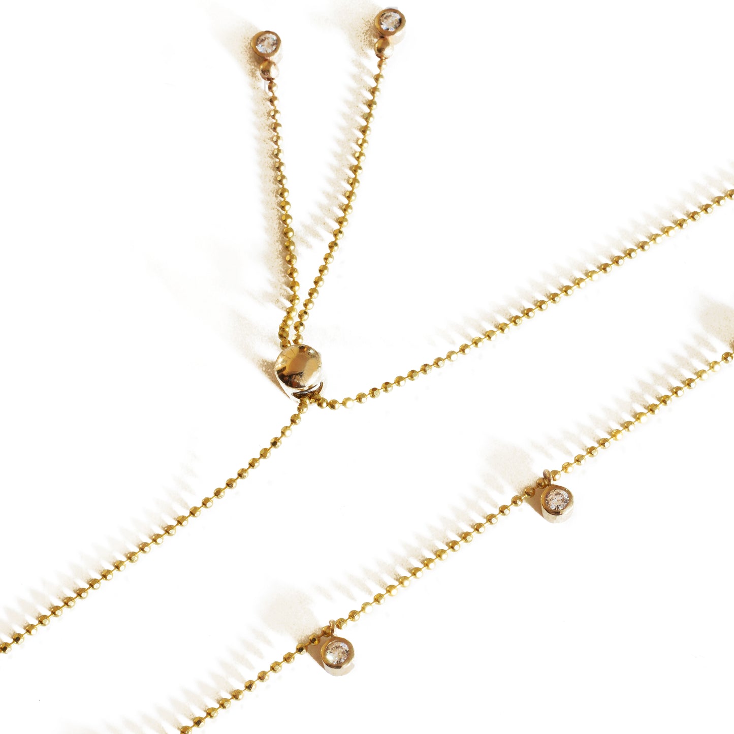 Diamond Cut Bead Necklace with 6 Front Diamonds