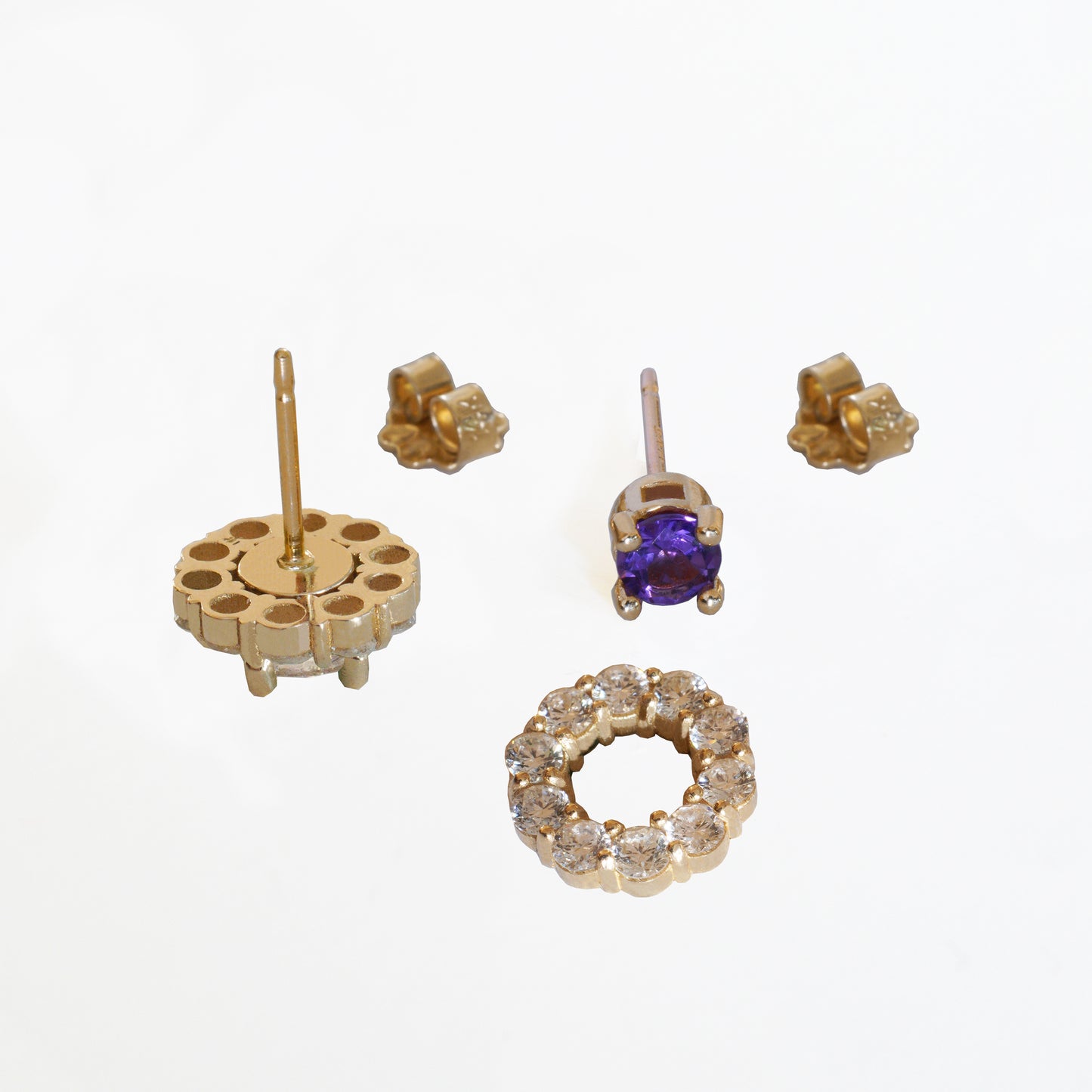 Bundle: Lab Grown Diamonds, Emeralds, Rubies, Amethysts Studs With Jackets