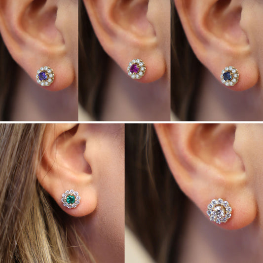 Bundle: Lab Grown Diamonds, Emeralds, Rubies, Amethysts Studs With Jackets