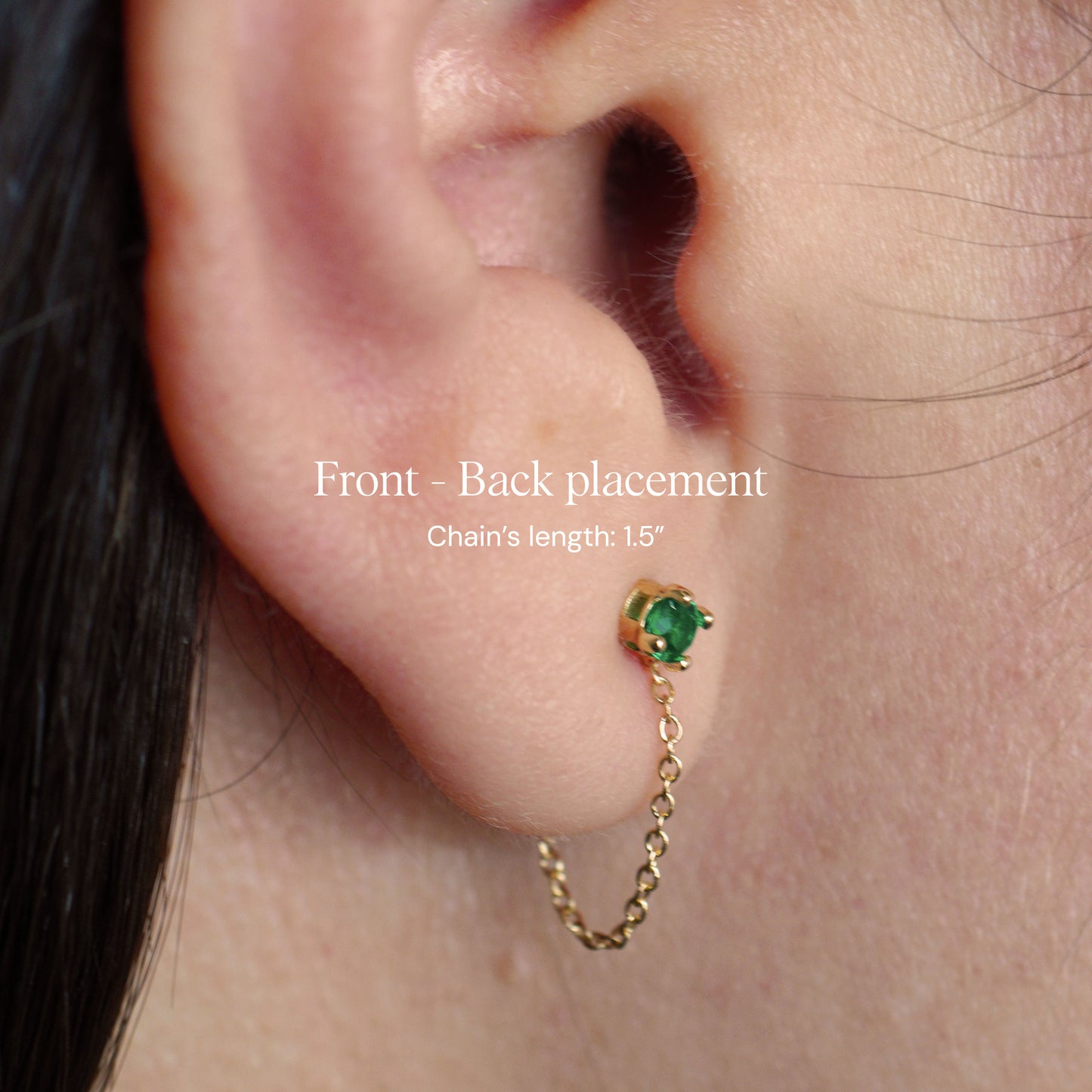 Lab Grown 3mm Emerald Stud Earrings With Chains