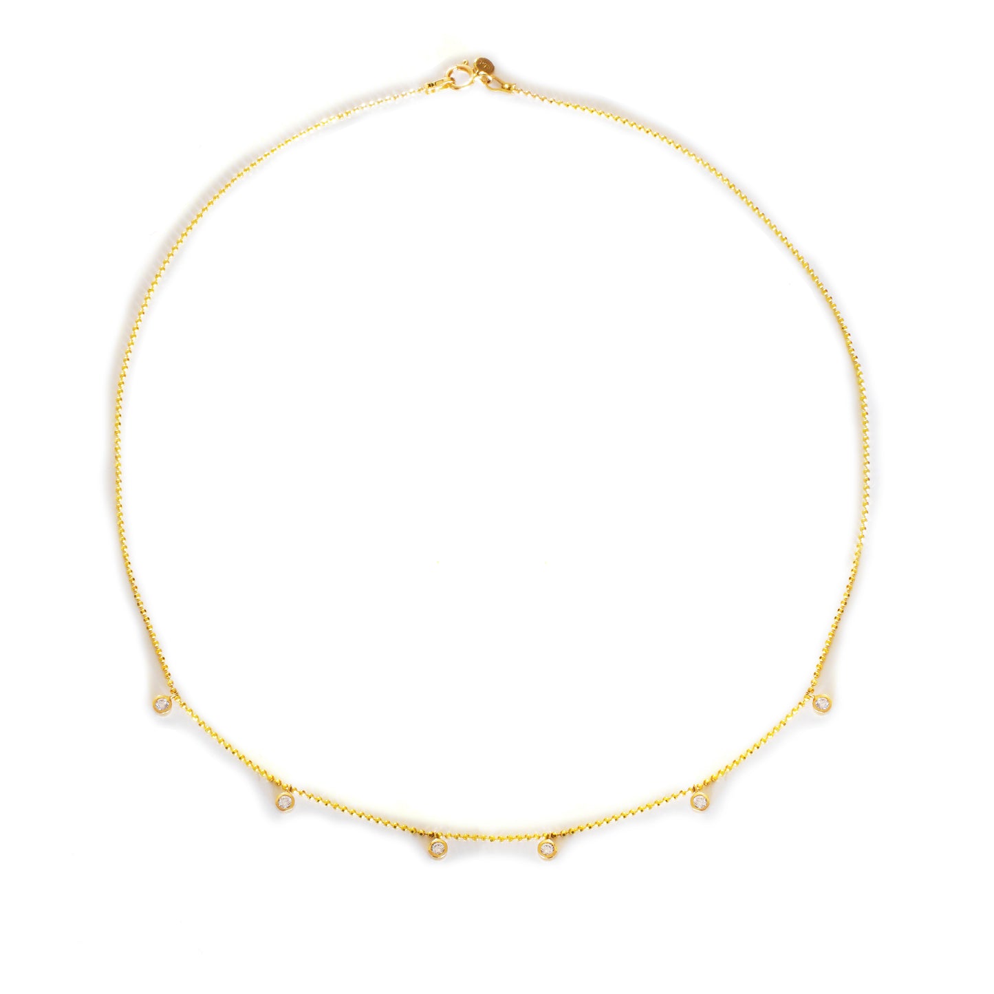 Choker Diamond Cut Bead Necklace with 6 Front Diamonds