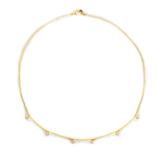 Choker Diamond Cut Bead Necklace with 6 Front Diamonds