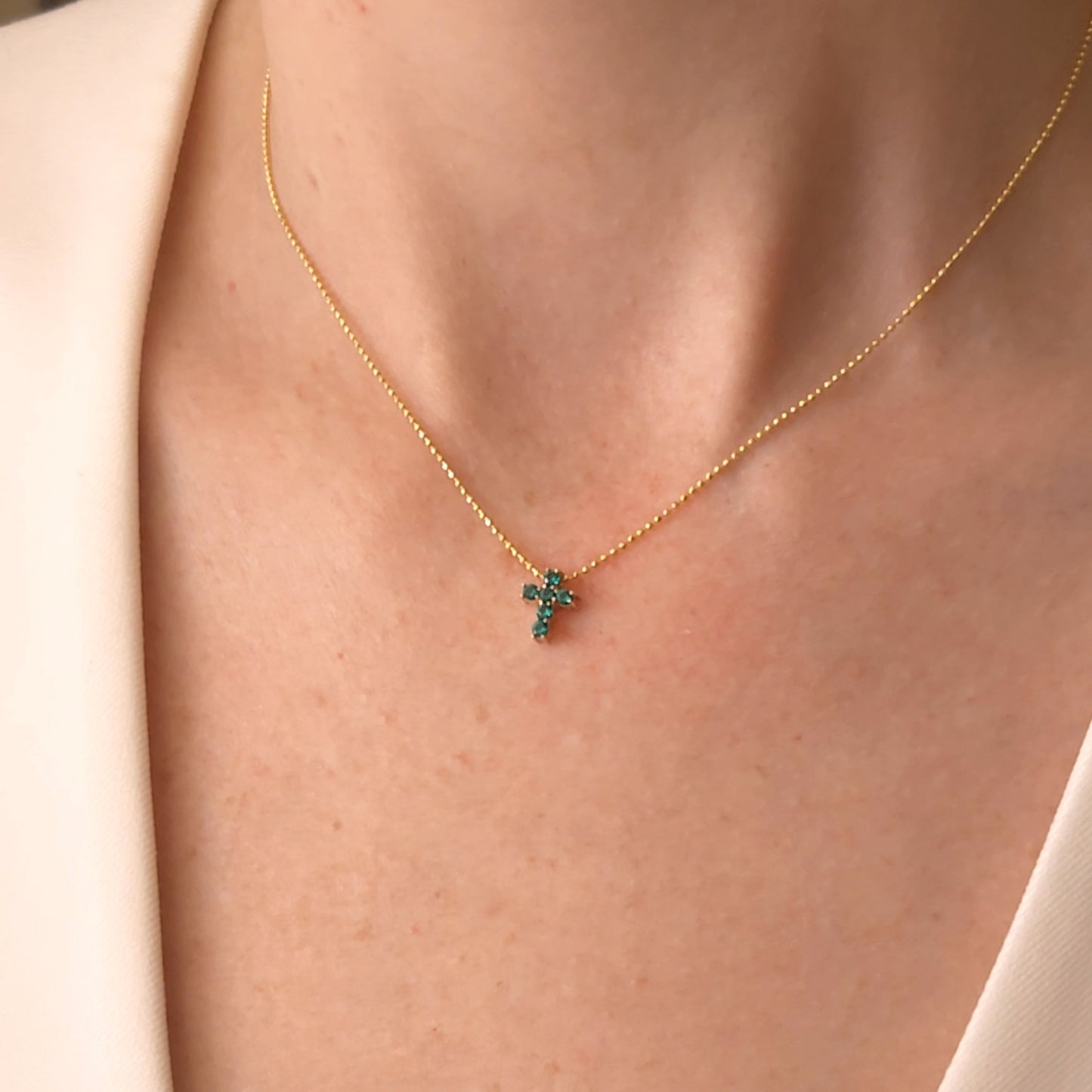 Mini Emerald Cross Necklace