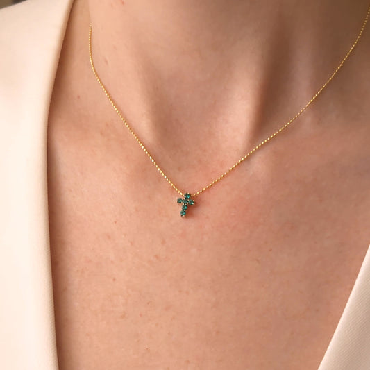 Mini Emerald Cross Necklace