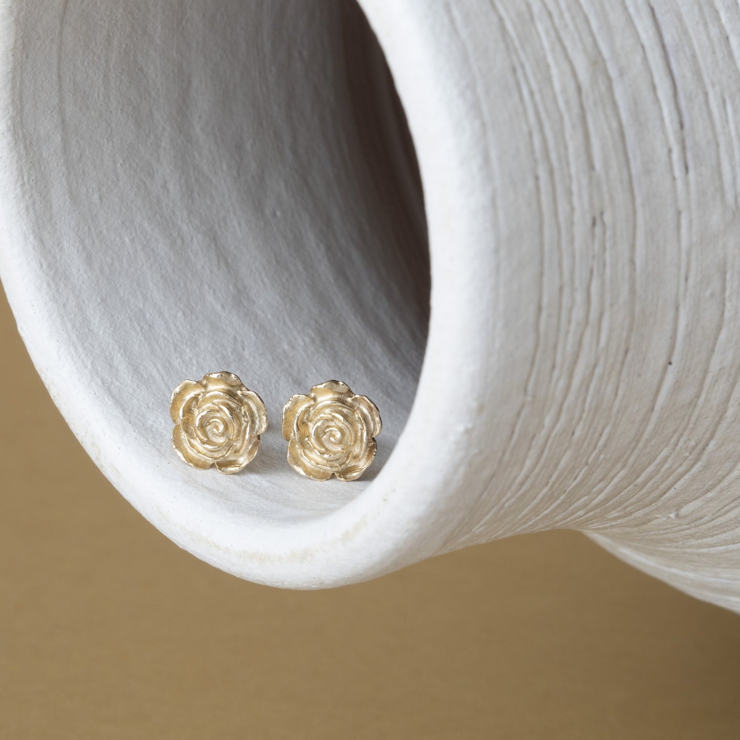 Solid Gold Small Rose Stud Earrings