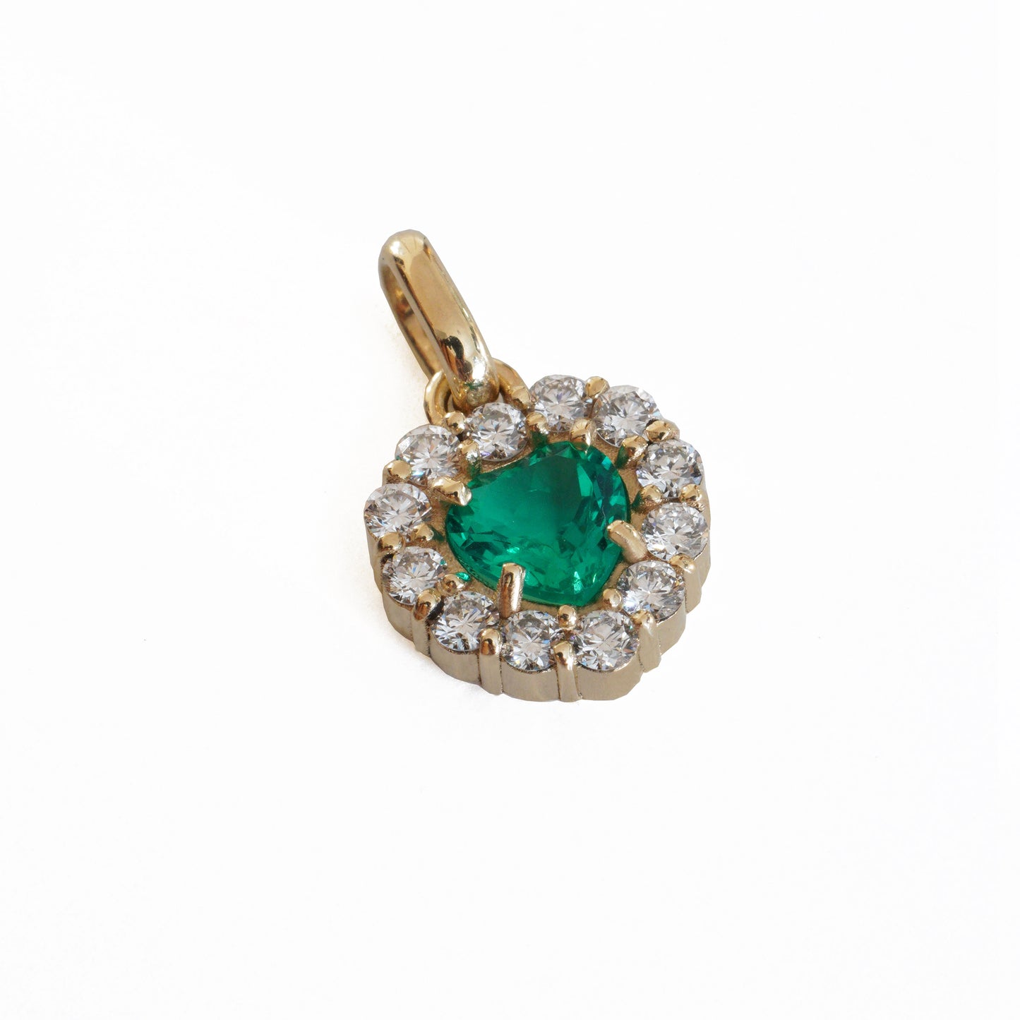 Emerald Heart With Diamond Halo Charm