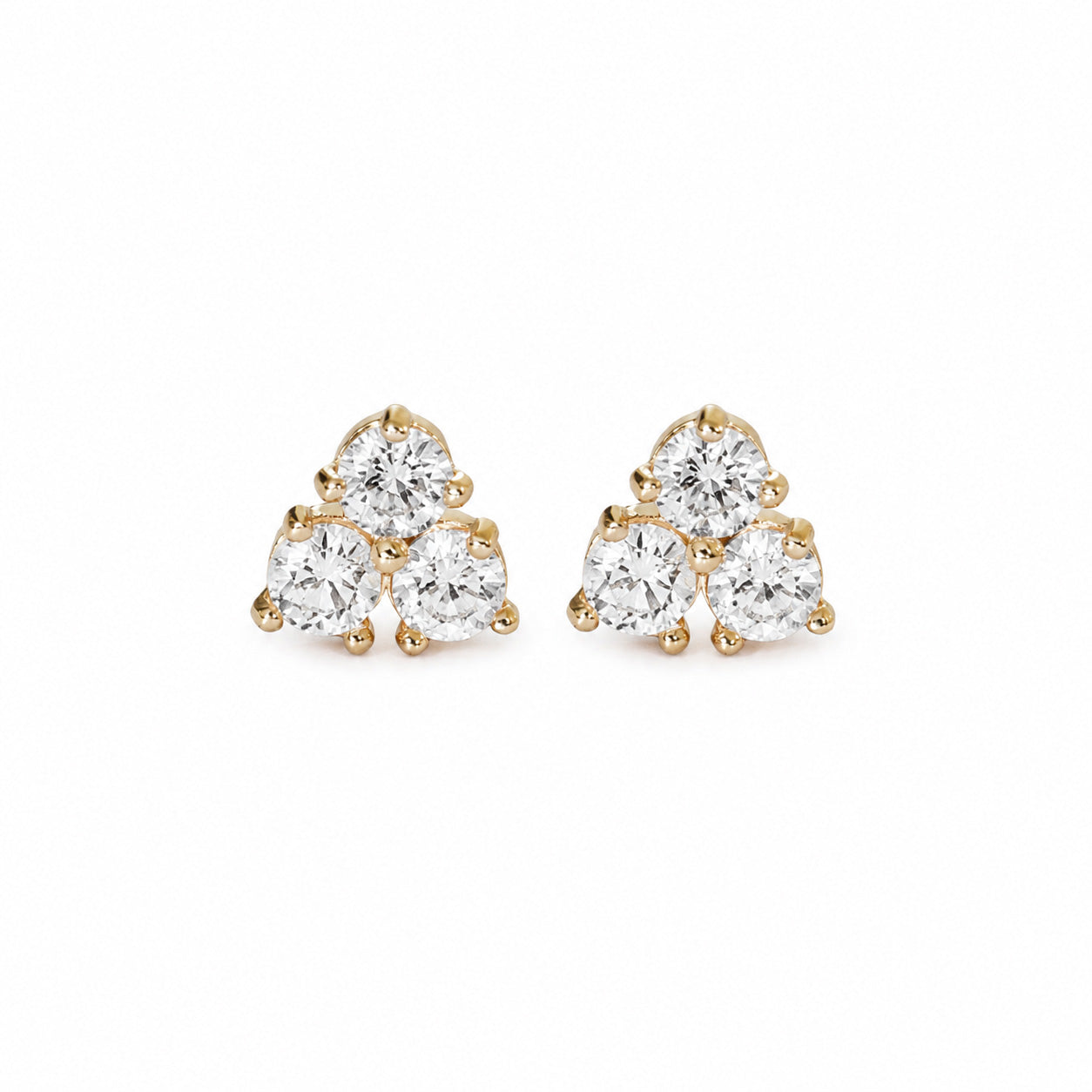 Three Petal Flower Diamond Stud Earrings
