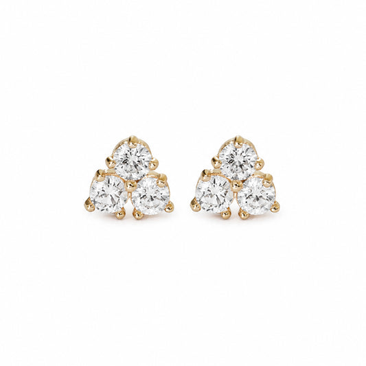 Three Petal Flower Diamond Stud Earrings