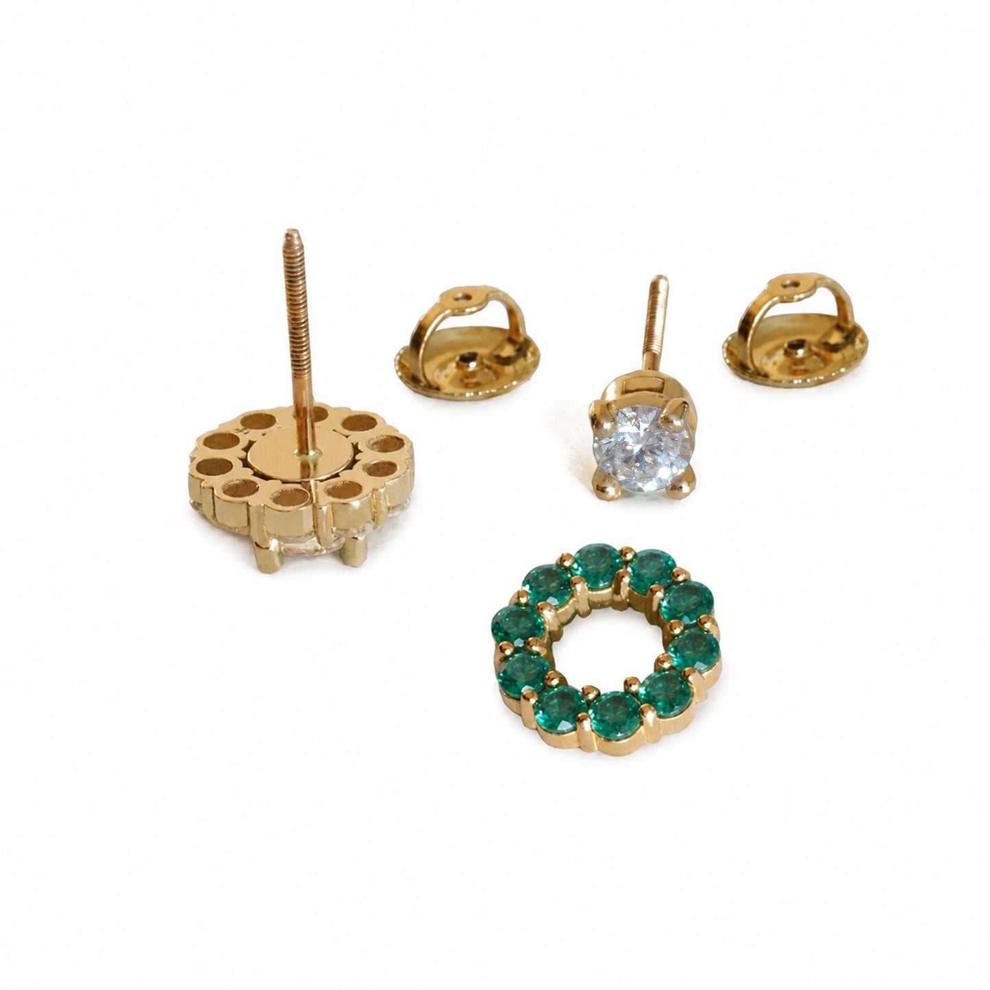 Bundle: Lab Grown Diamonds or Emeralds Studs With Emerald Jackets
