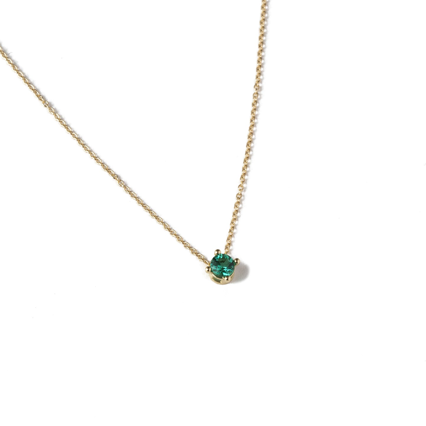 Emerald Solitaire 14k Gold Necklace