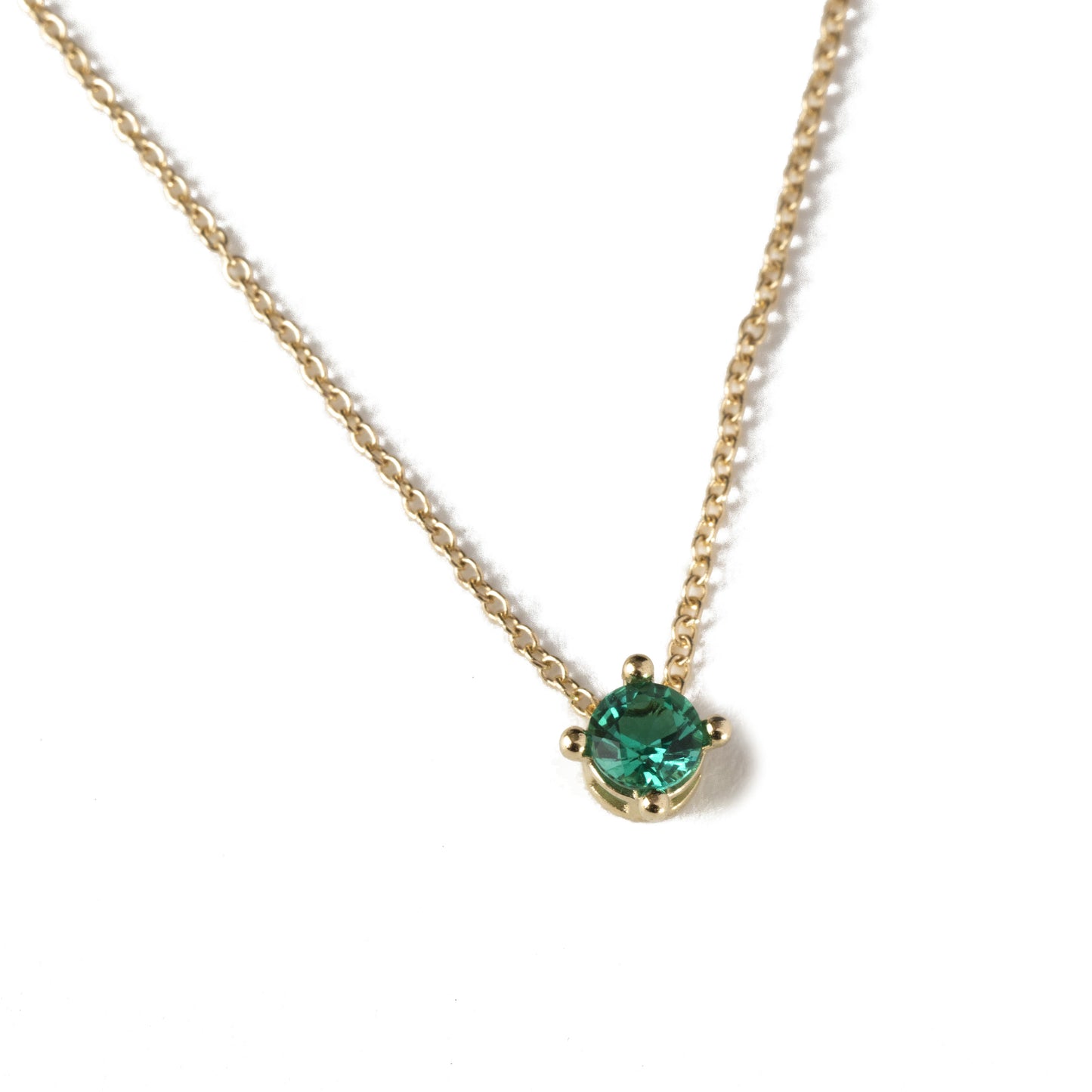 Emerald Solitaire 14k Gold Necklace