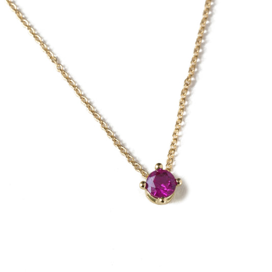 Ruby Solitaire 14k Gold Necklace