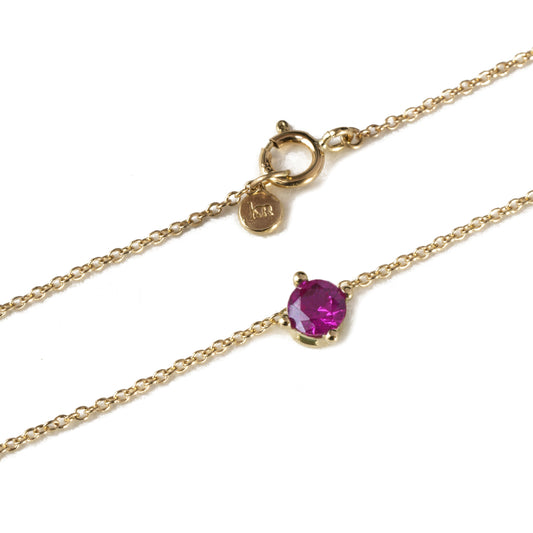 Ruby Solitaire 14k Gold Necklace