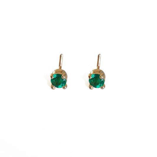 Lab Grown Emerald Stud Earrings with Threaded Post and Back