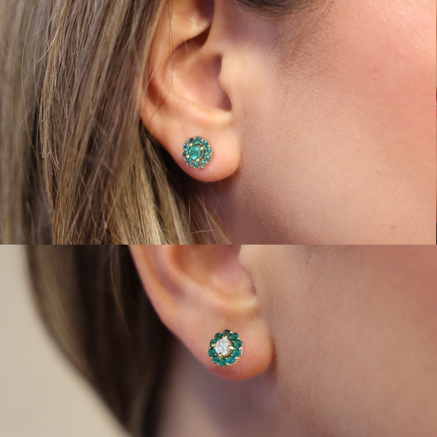 Bundle: Lab Grown Diamonds or Emeralds Studs With Emerald Jackets