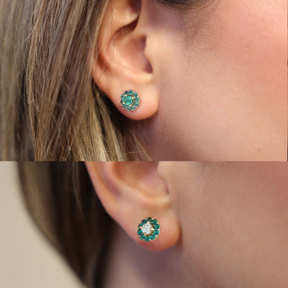Bundle: Lab Grown Diamonds or Emeralds Studs With Emerald Jackets