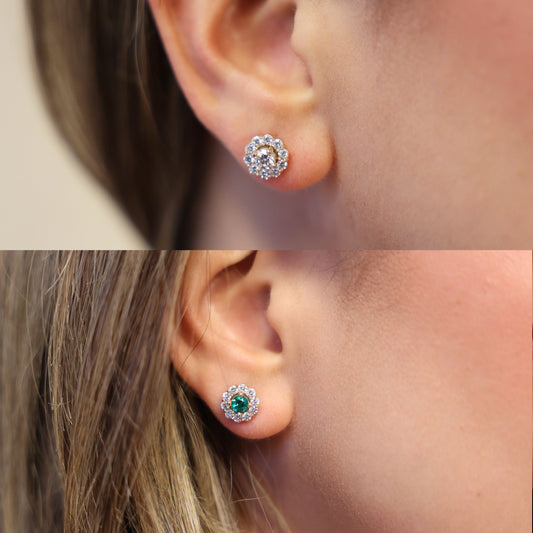 Bundle: Lab Grown Diamond and Lab Grown Emeralds Studs With Jackets