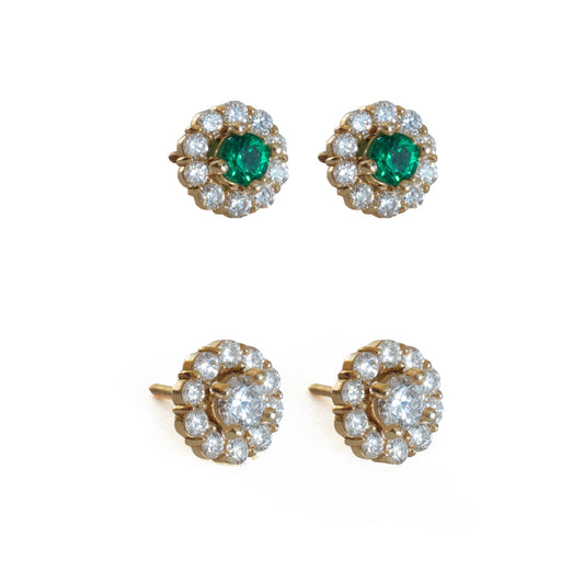 Bundle: Lab Grown Diamond and Lab Grown Emeralds Studs With Jackets