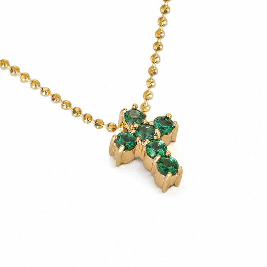 Mini Emerald Cross Necklace