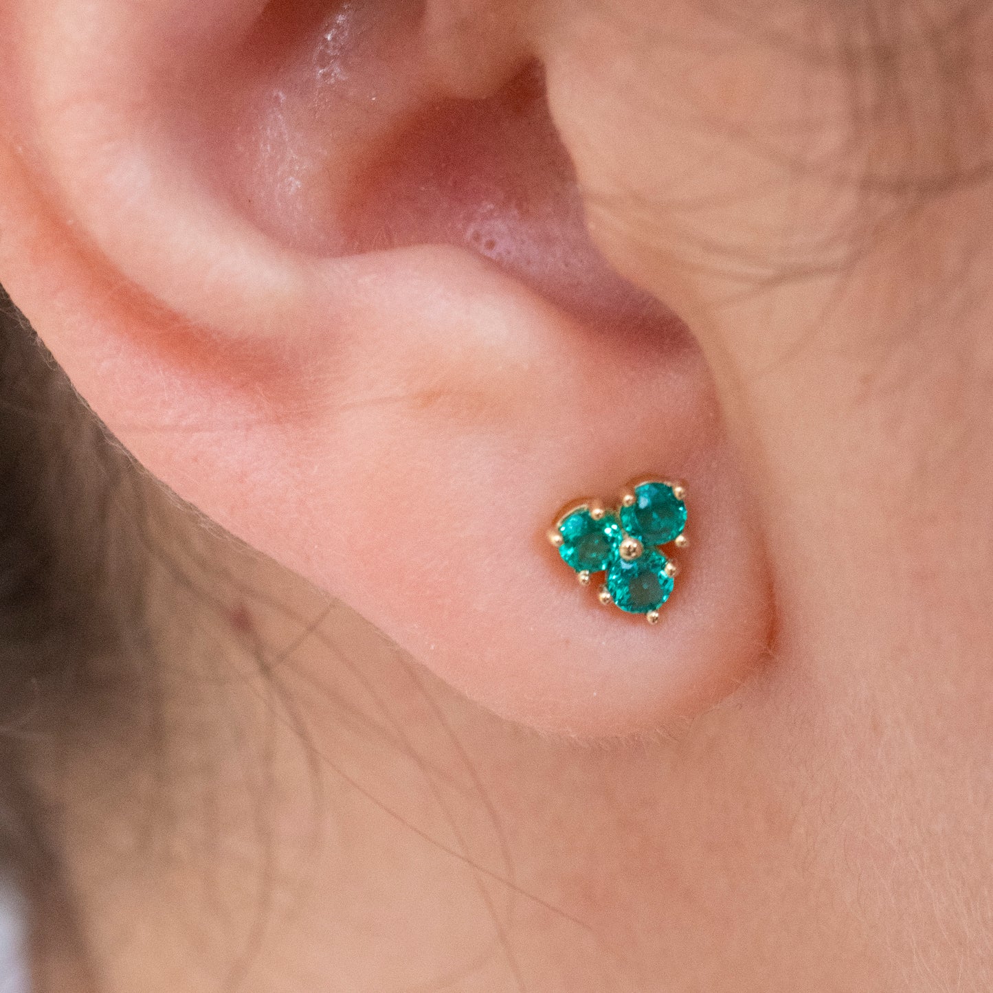 Three Petal Flower Emerald Stud Earrings