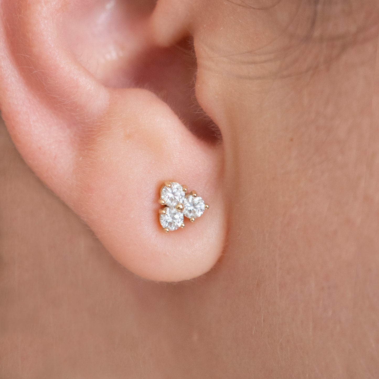 Three Petal Flower Diamond Stud Earrings