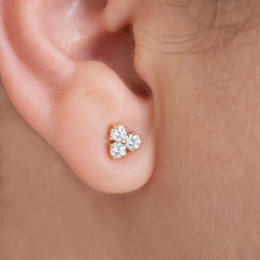 Three Petal Flower Diamond Stud Earrings