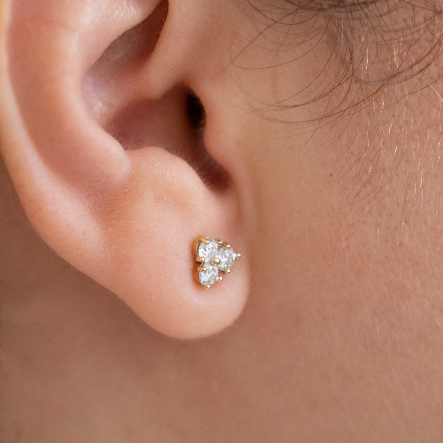 Three Petal Flower Diamond Stud Earrings