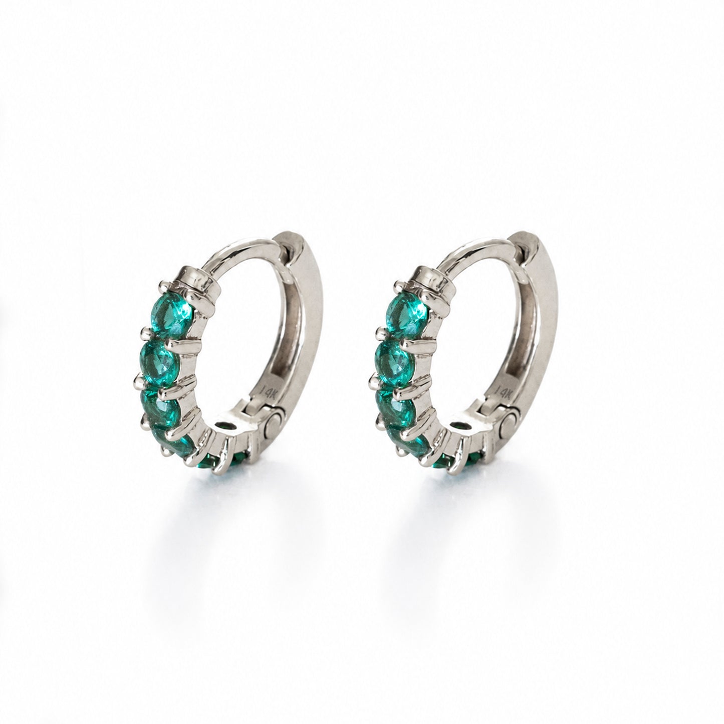 Emerald Huggie Earrings 14k White Gold
