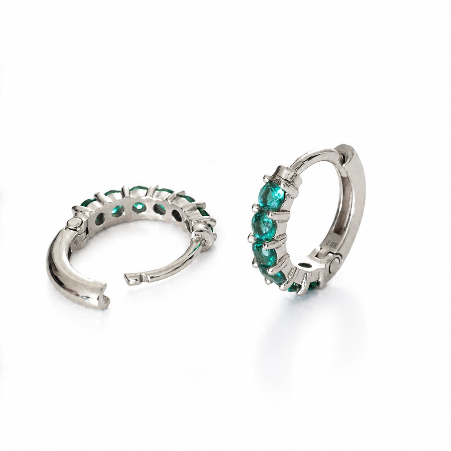 Emerald Huggie Earrings 14k White Gold