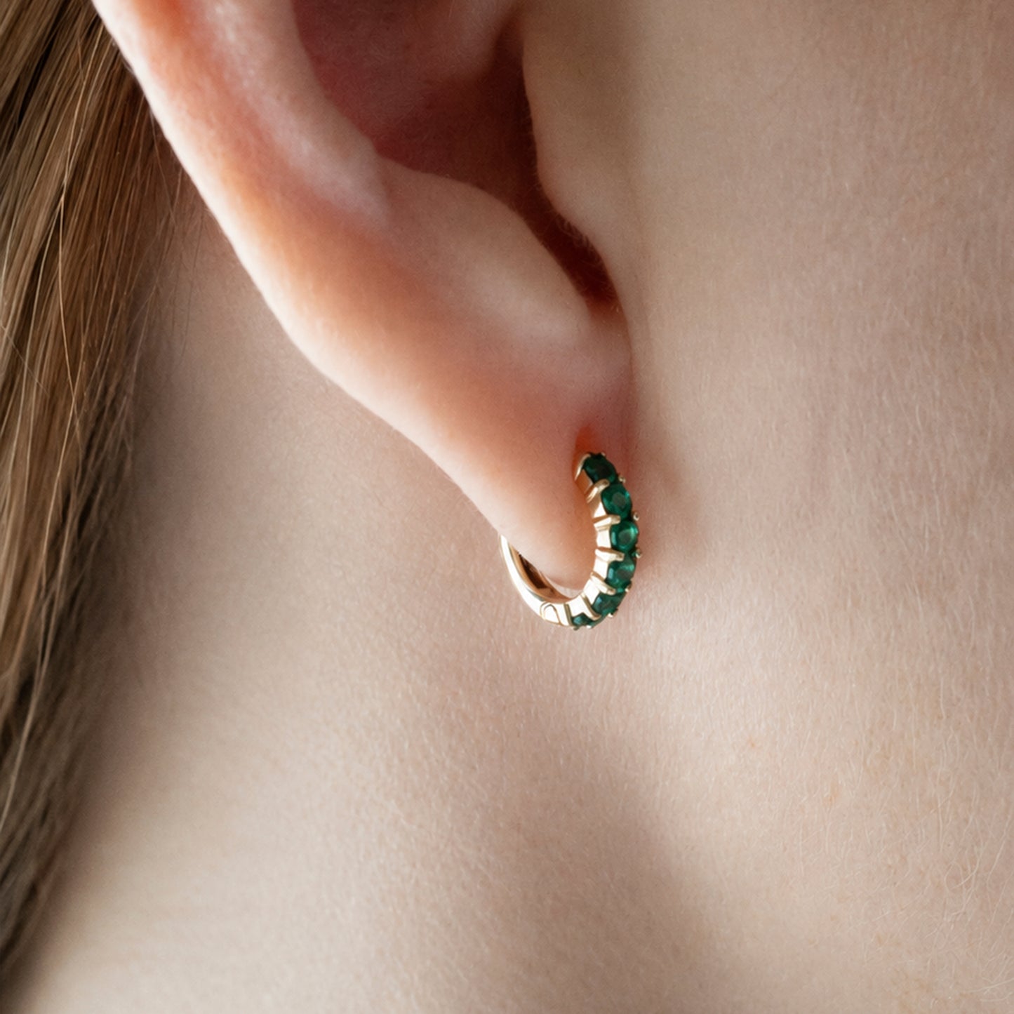 Emerald Huggie Earrings