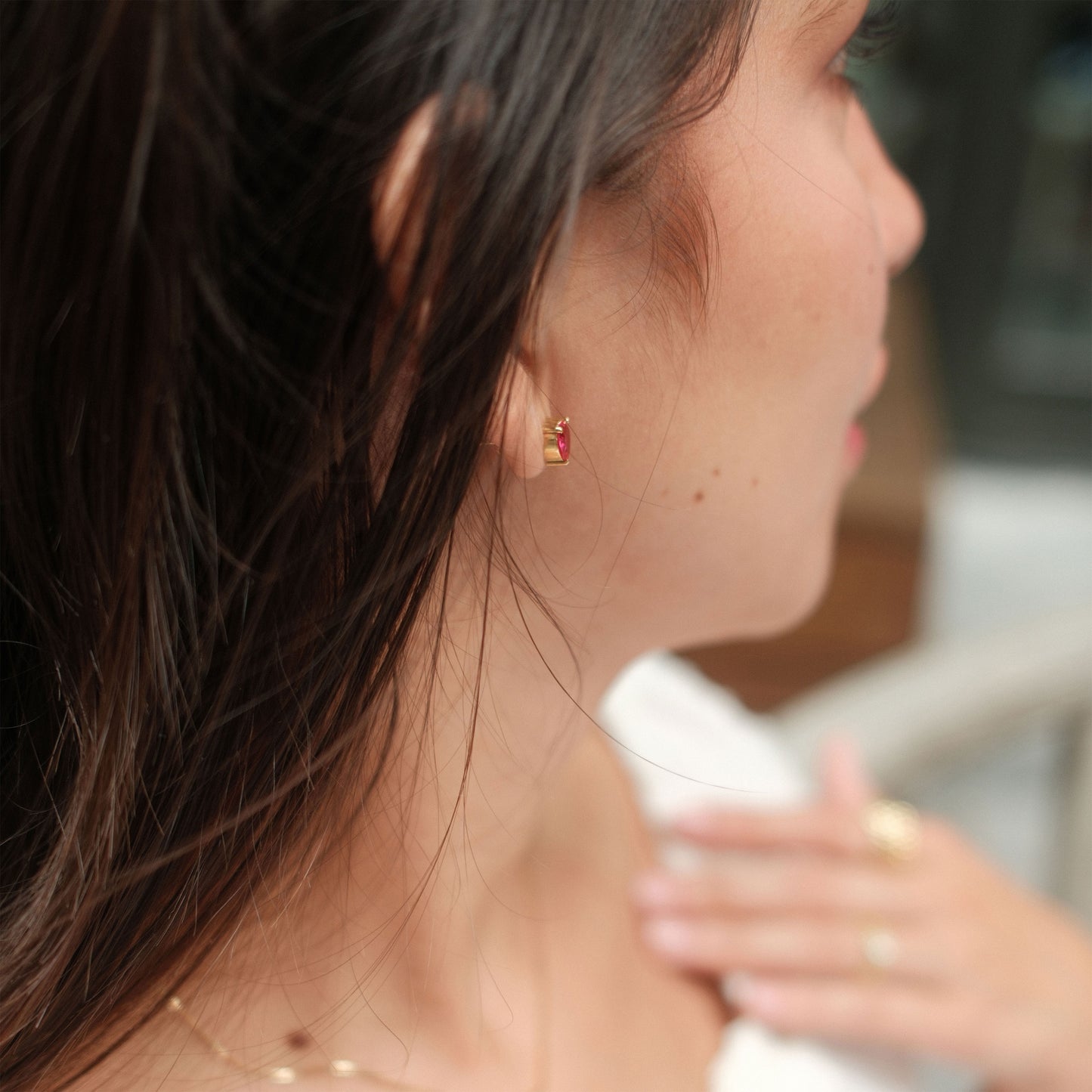 Ruby Gold Earrings - Heart Earrings