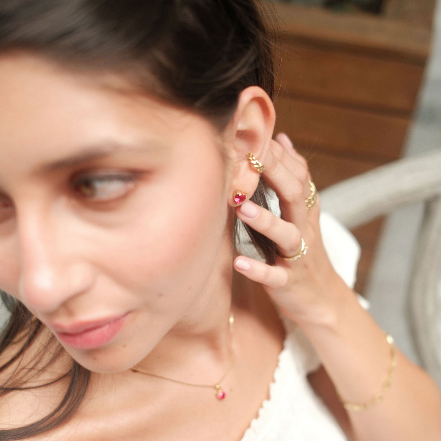 Ruby Gold Earrings - Heart Earrings