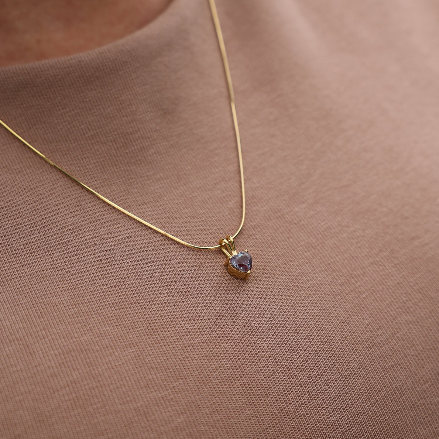 Alexandrite Gold Necklace - Dainty Heart Necklace