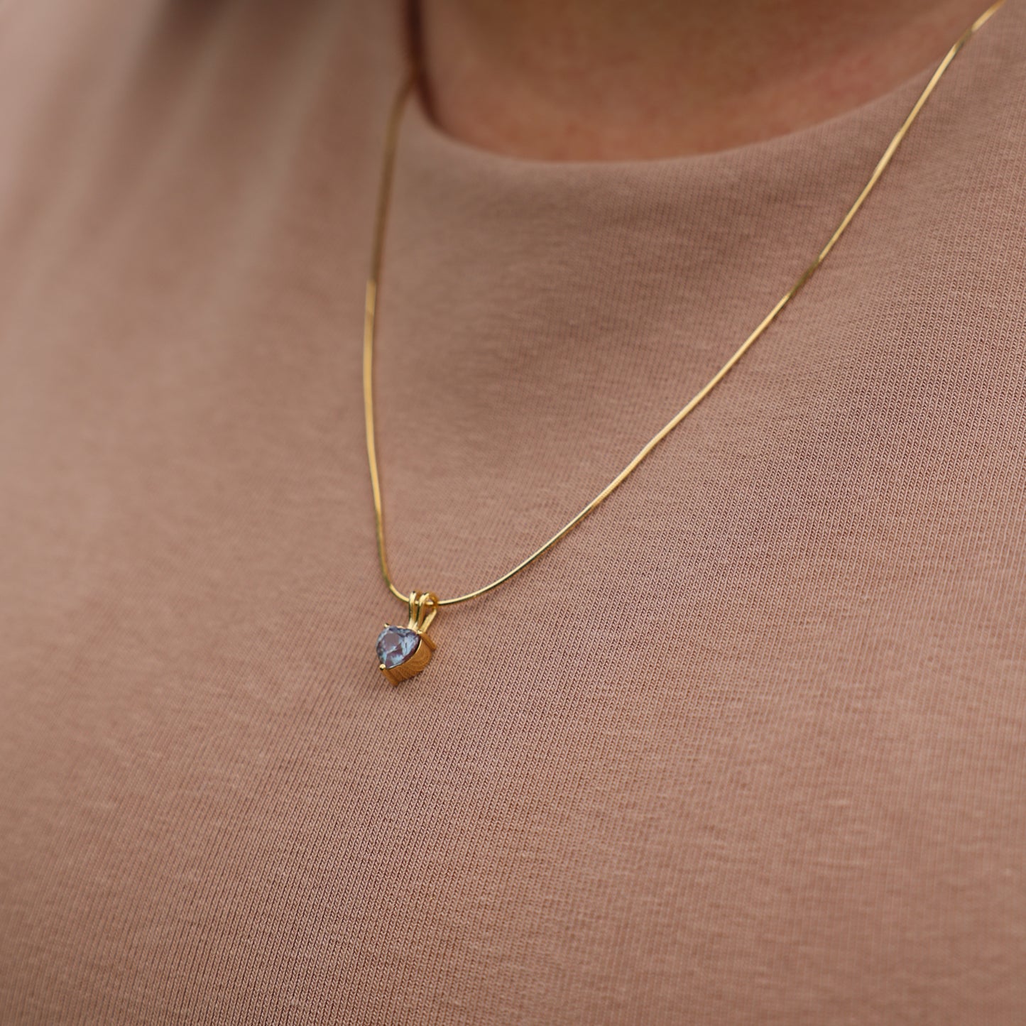 Alexandrite Gold Necklace - Dainty Heart Necklace