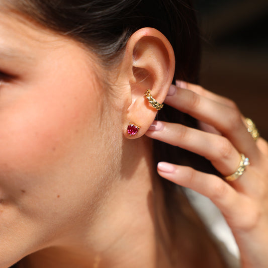 Ruby Gold Earrings - Heart Earrings