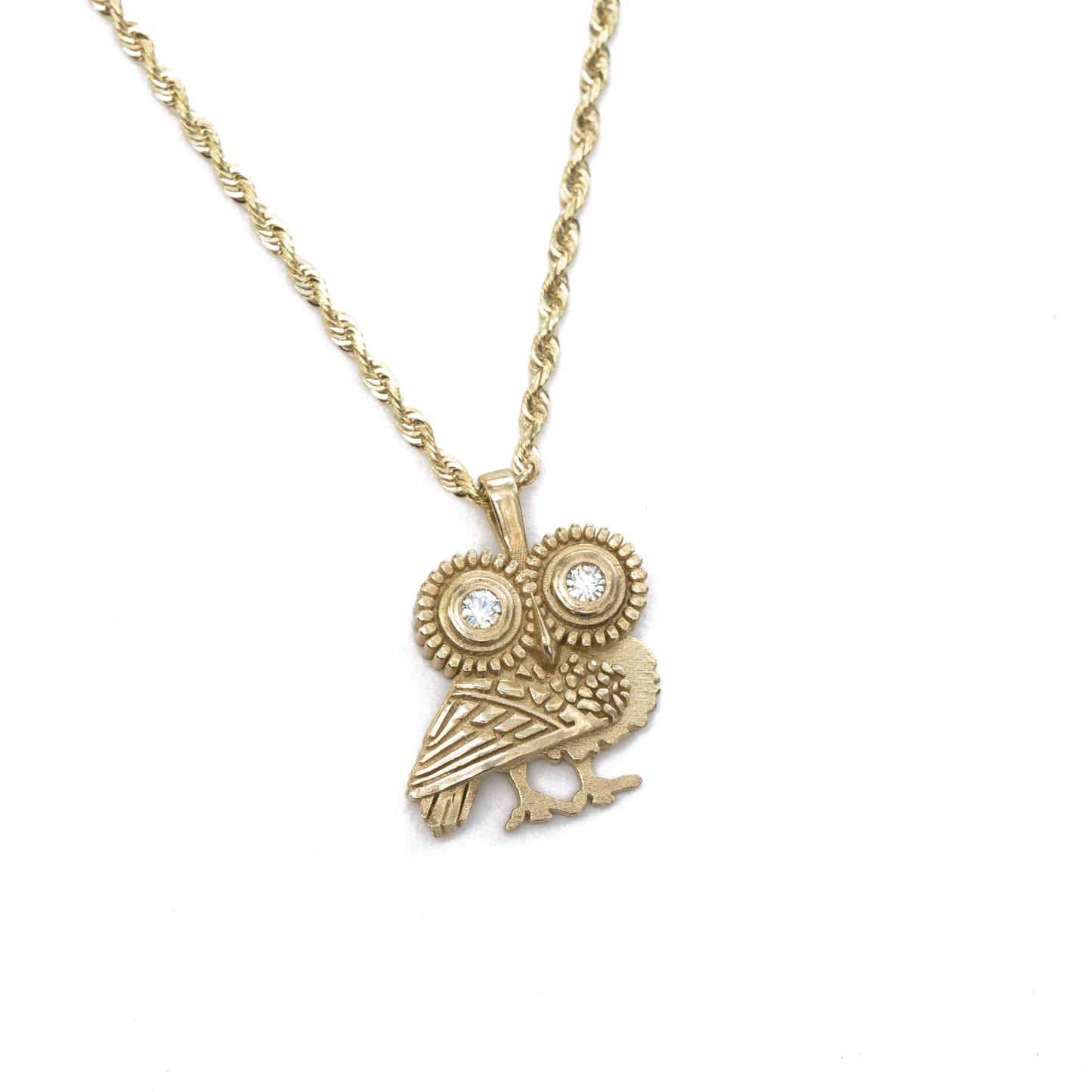 Solid Gold Greek Owl Necklace