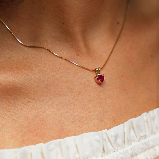 Ruby Gold Necklace - Dainty Heart Necklace
