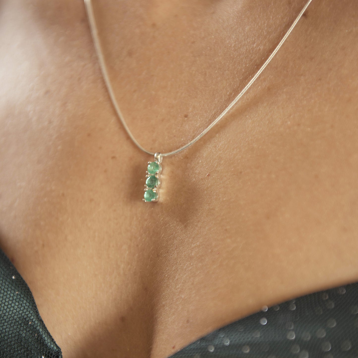 Vertical Triple Emerald Necklace